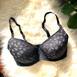 True&Co Ultimate Coverage Modern black Lace Detail Lined Balconette Bra 32 E DD